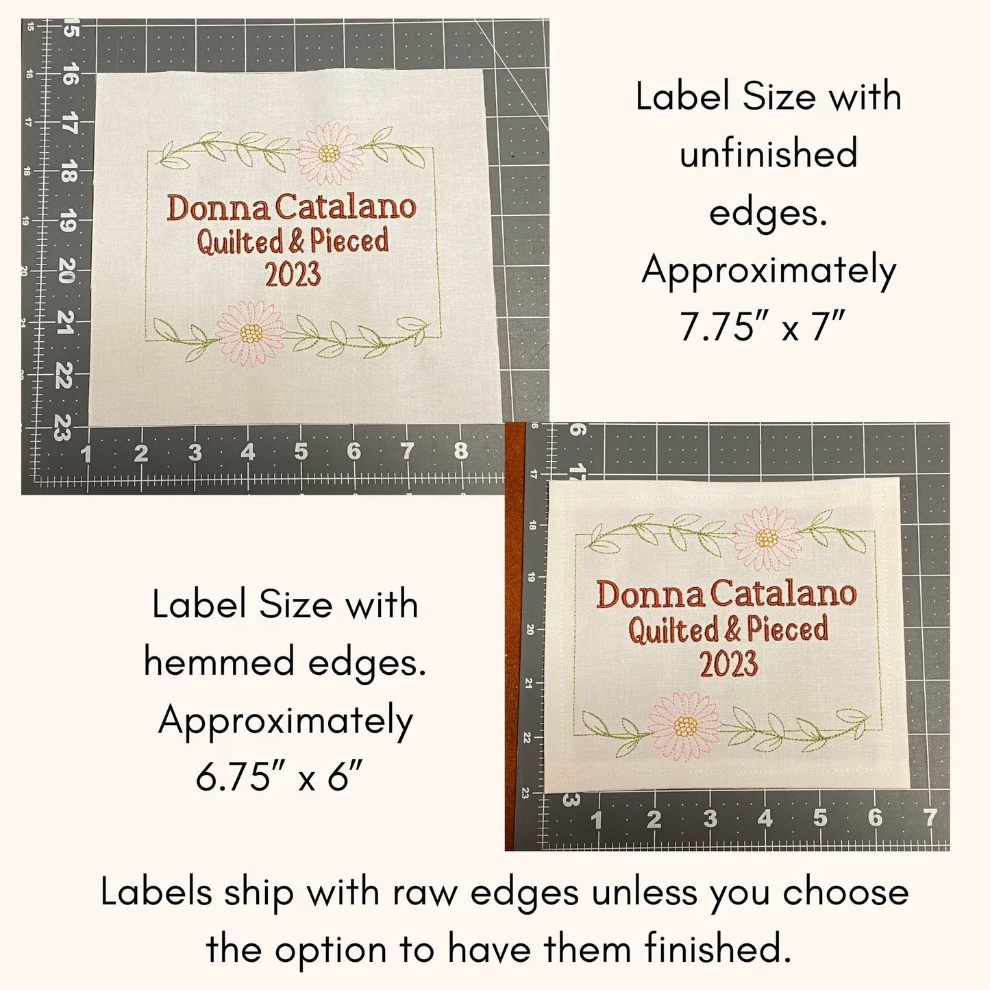 Embroidered Daisy Quilt Label Personalized