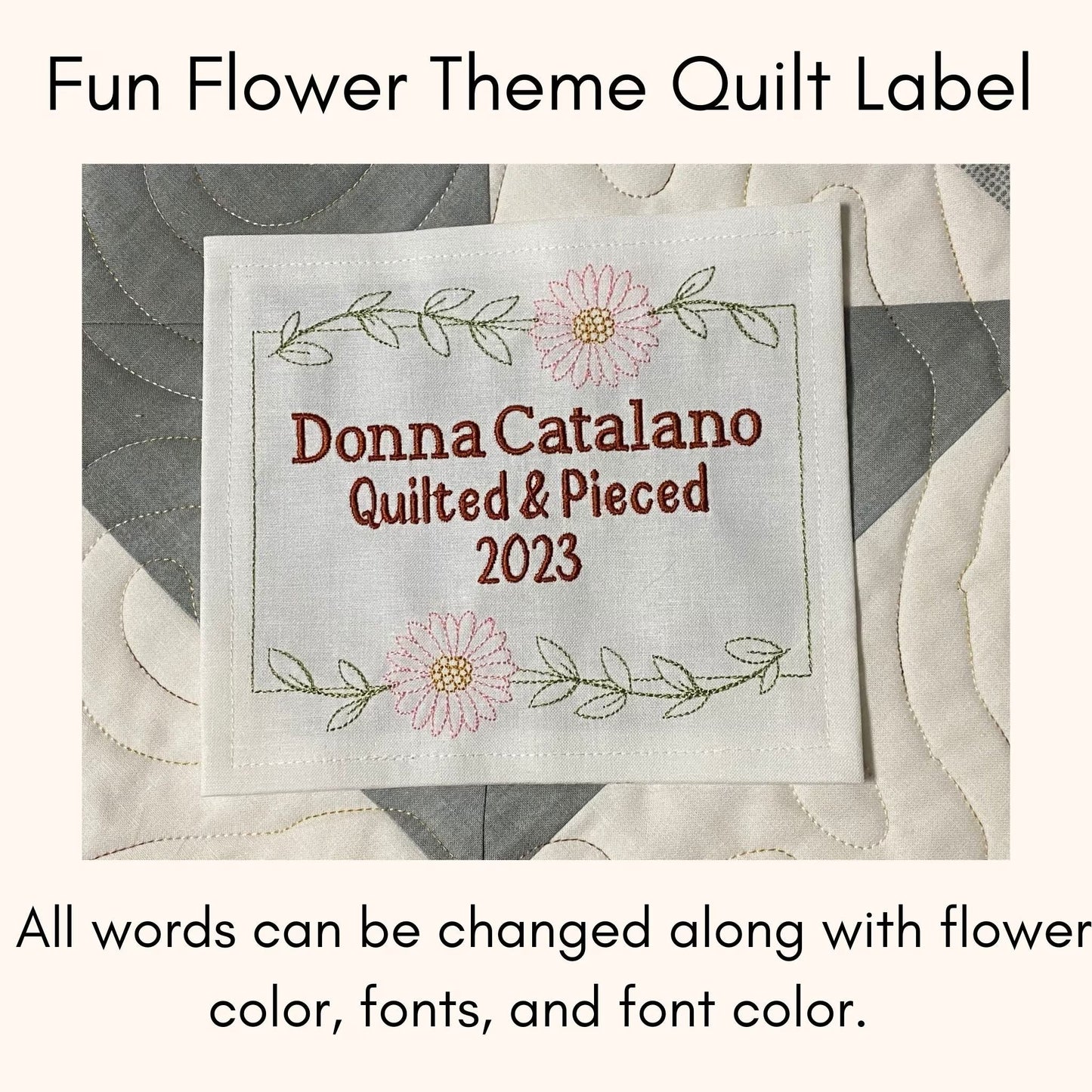 Embroidered Daisy Quilt Label Personalized