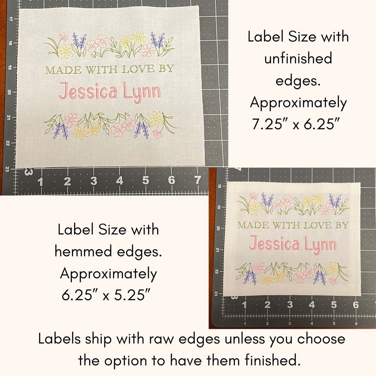 Custom Embroidered Floral Garden Quilt Label