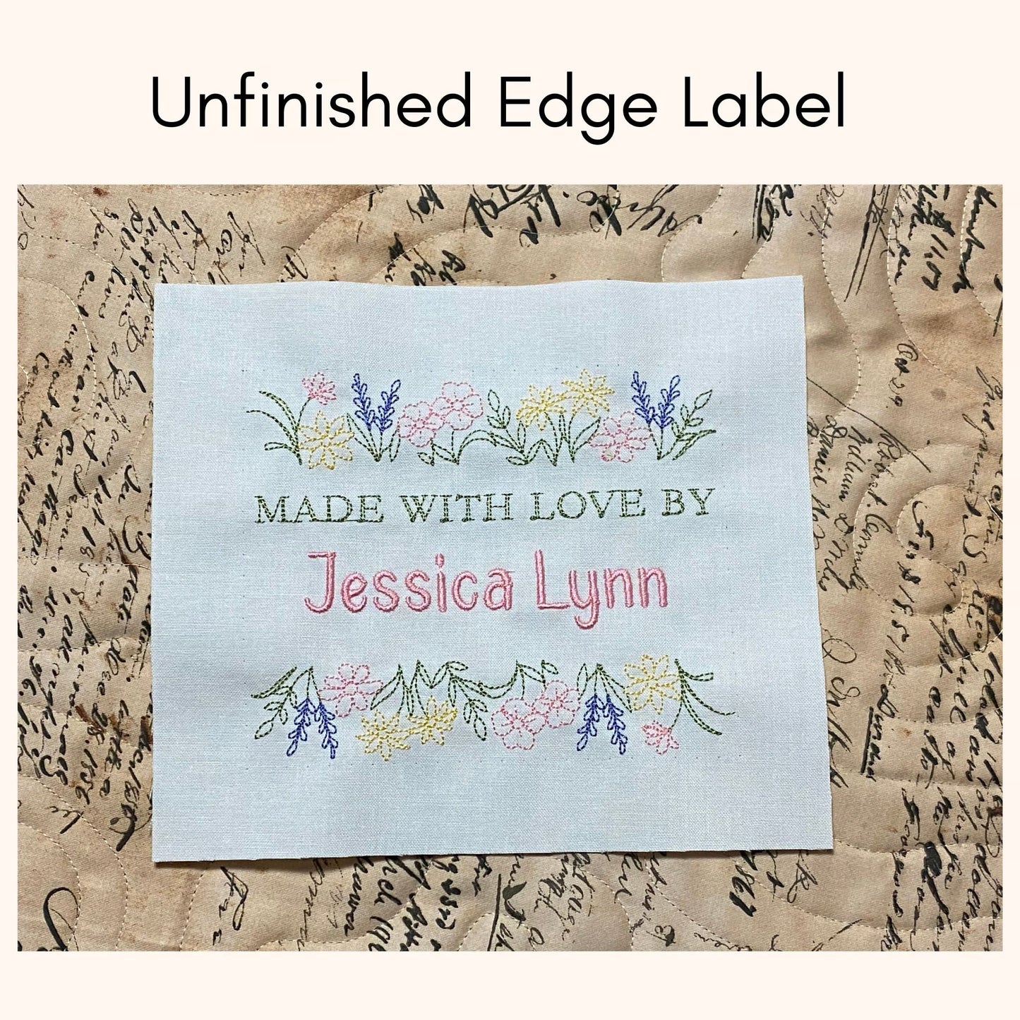 Custom Embroidered Floral Garden Quilt Label