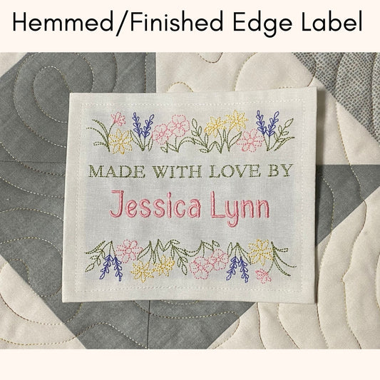 Custom Embroidered Floral Garden Quilt Label