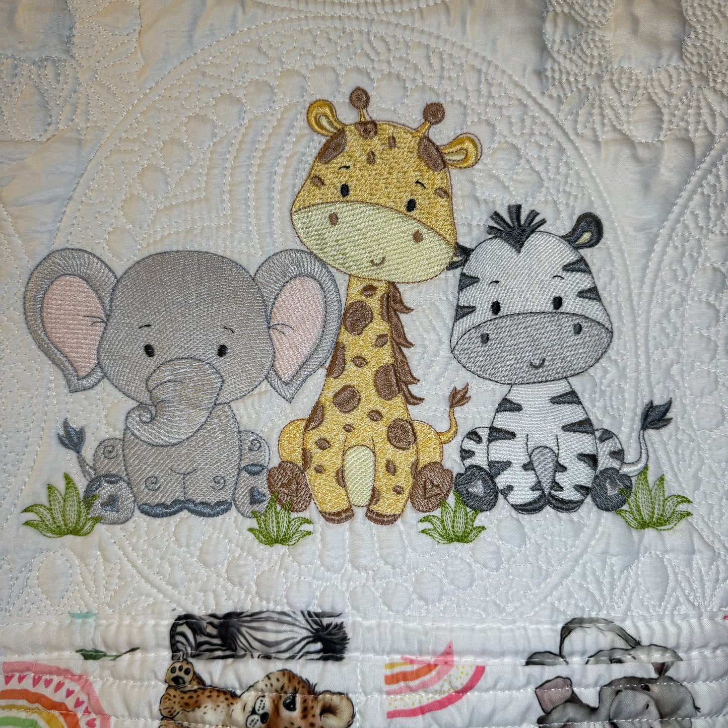 Safari Animal Rainbow Trim Heirloom Baby Quilt