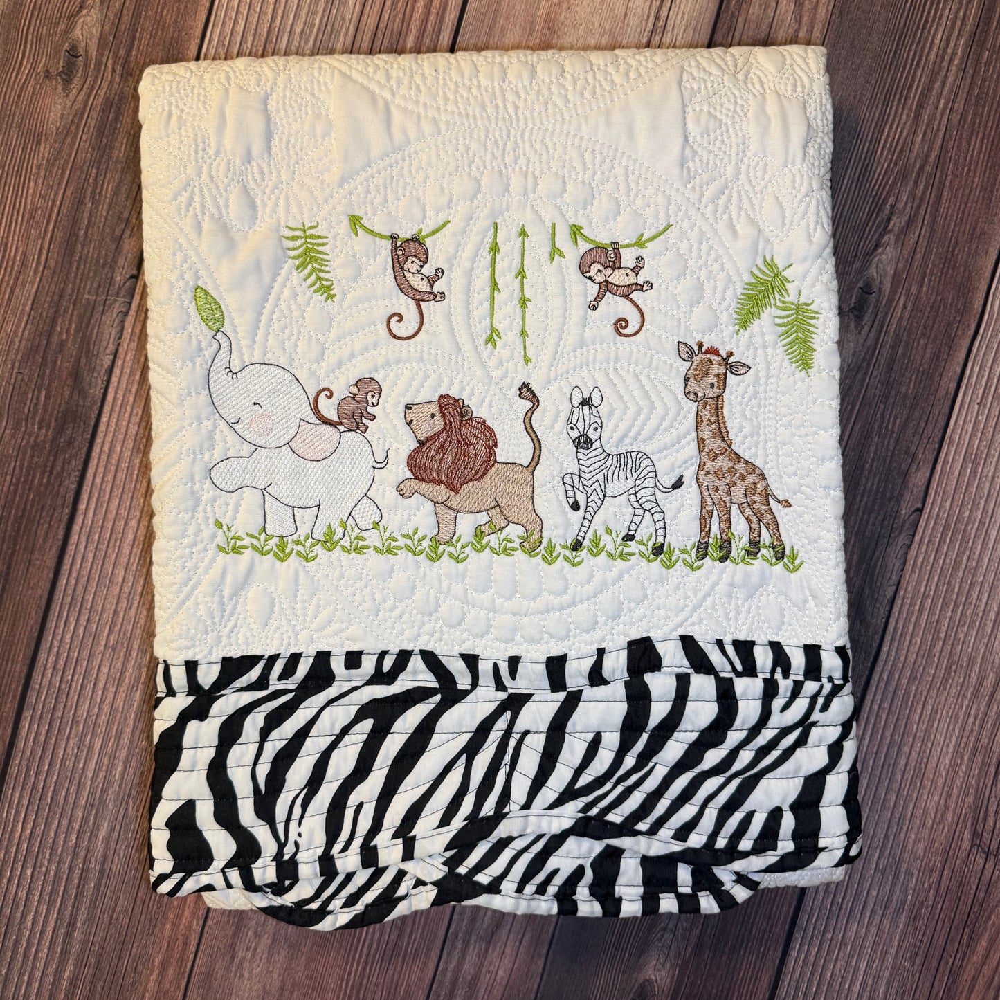 Safari Animal Zebra Trim Heirloom Baby Quilt