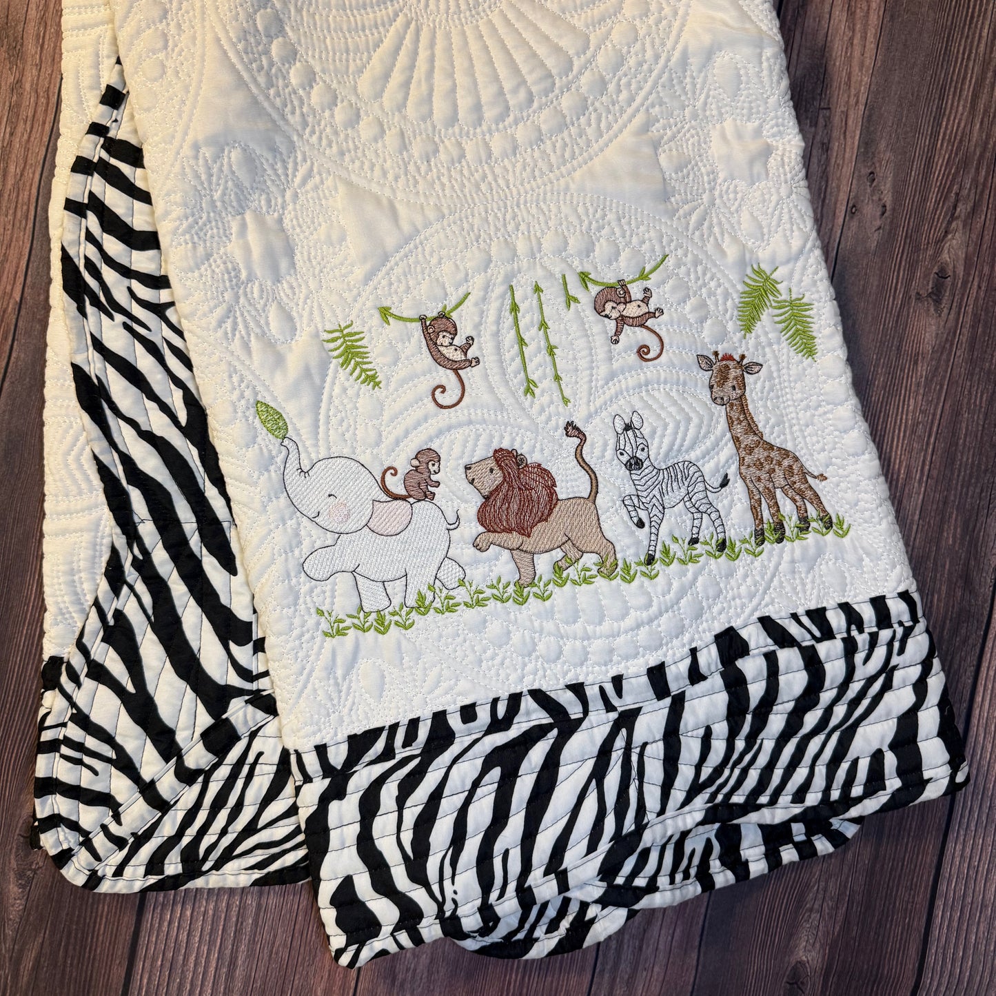 Safari Animal Zebra Trim Heirloom Baby Quilt