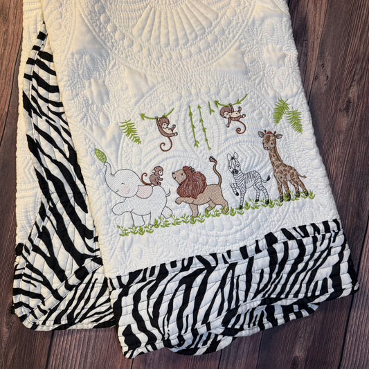 Safari Animal Zebra Trim Heirloom Baby Quilt