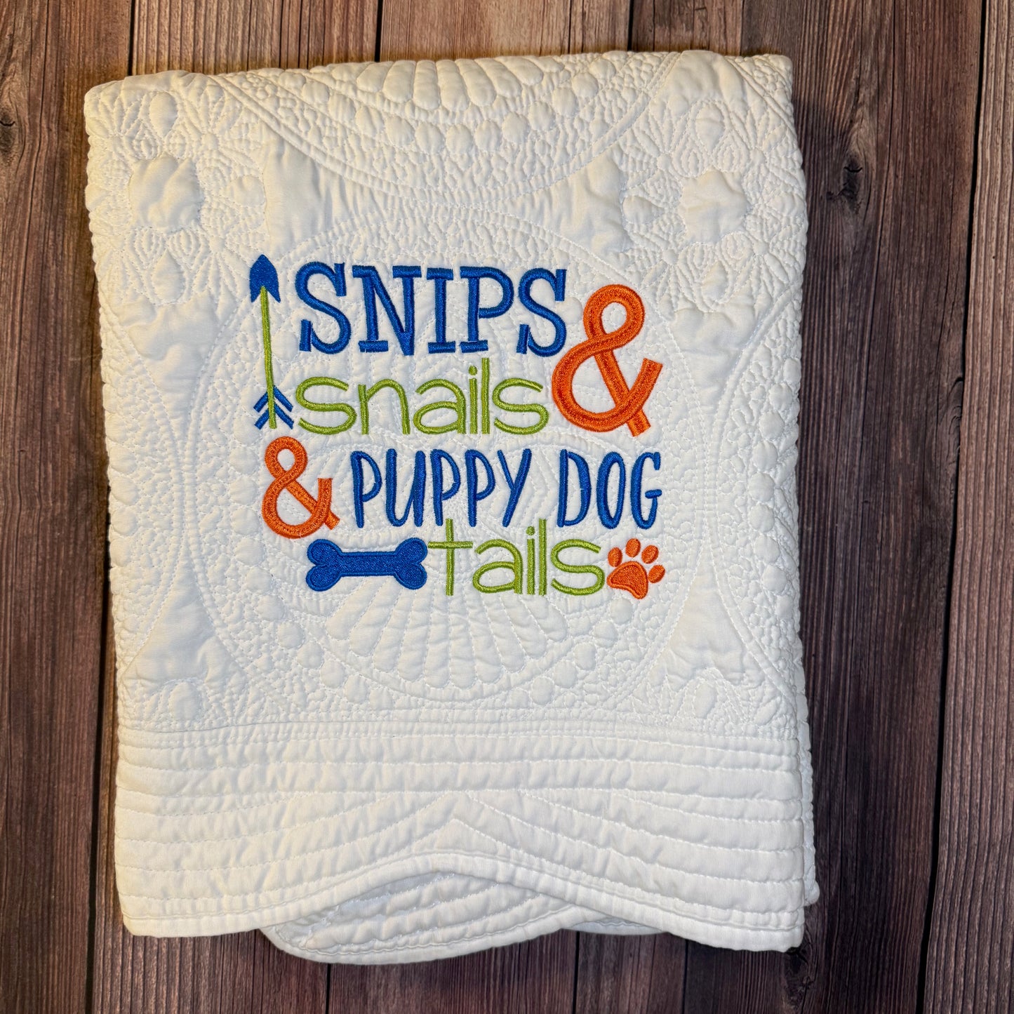 Snips & Snails Heirloom Baby Quilt