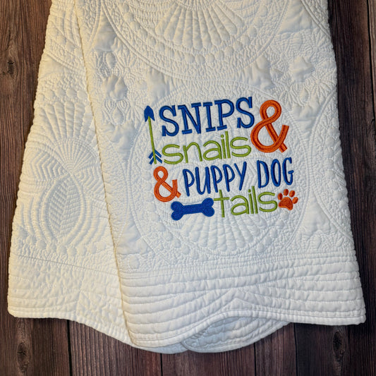 Snips & Snails Heirloom Baby Quilt