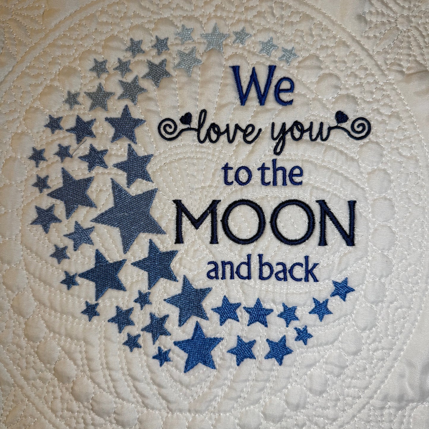 Moon And Back Blue Heirloom Baby Quilt