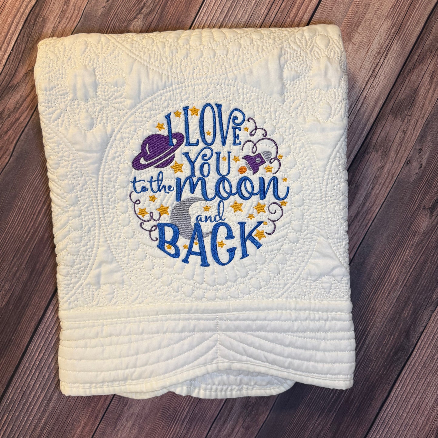 Moon Rocket Heirloom Baby Quilt