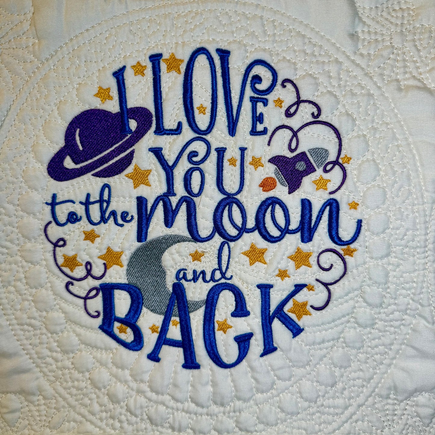 Moon Rocket Heirloom Baby Quilt