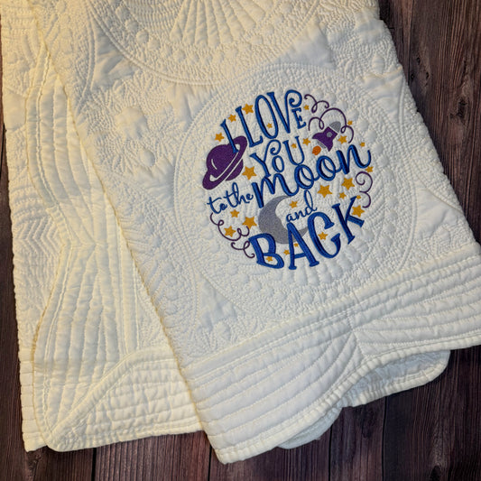 Moon Rocket Heirloom Baby Quilt