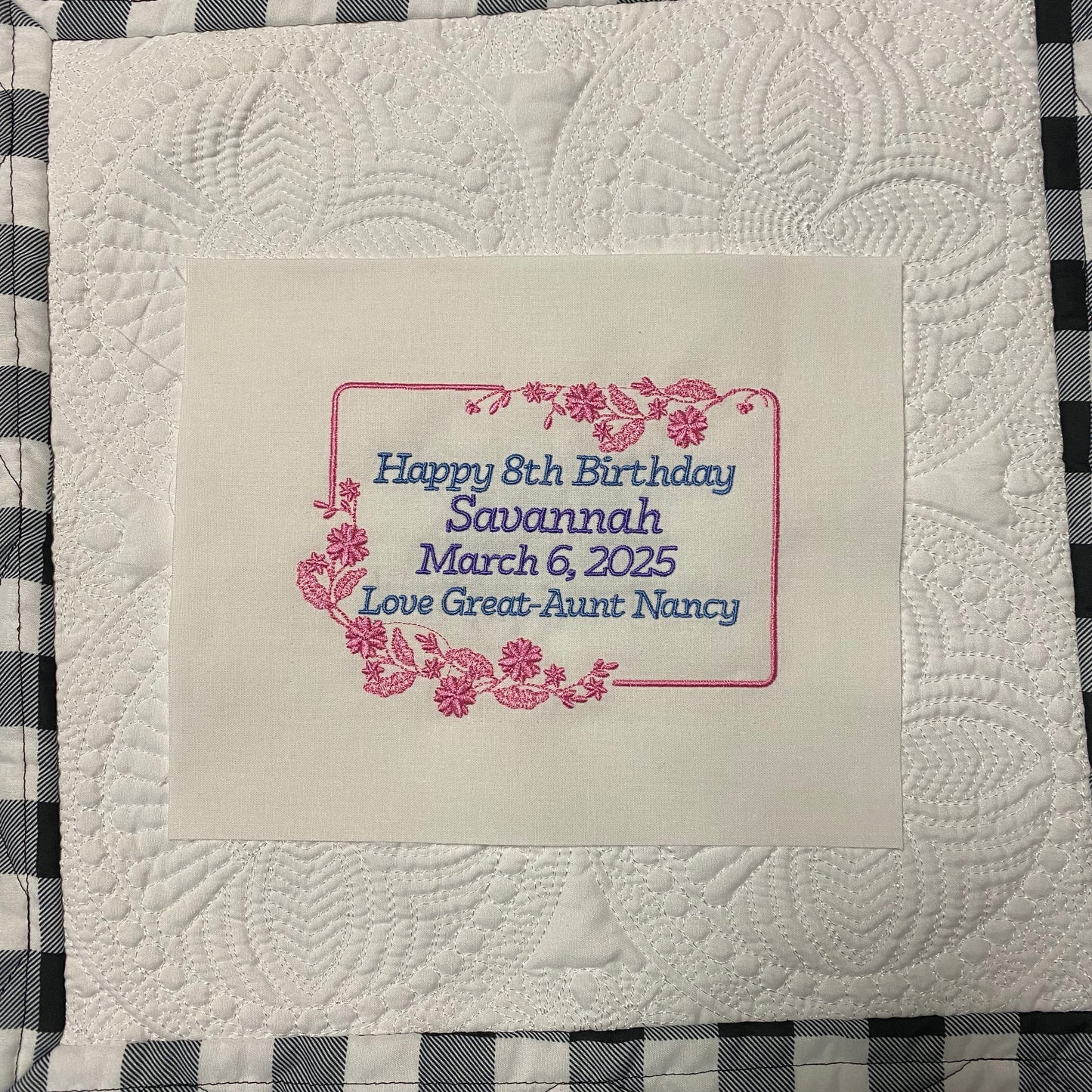 Custom Embroidered Floral Quilt Label | Personalized Quilt Tag