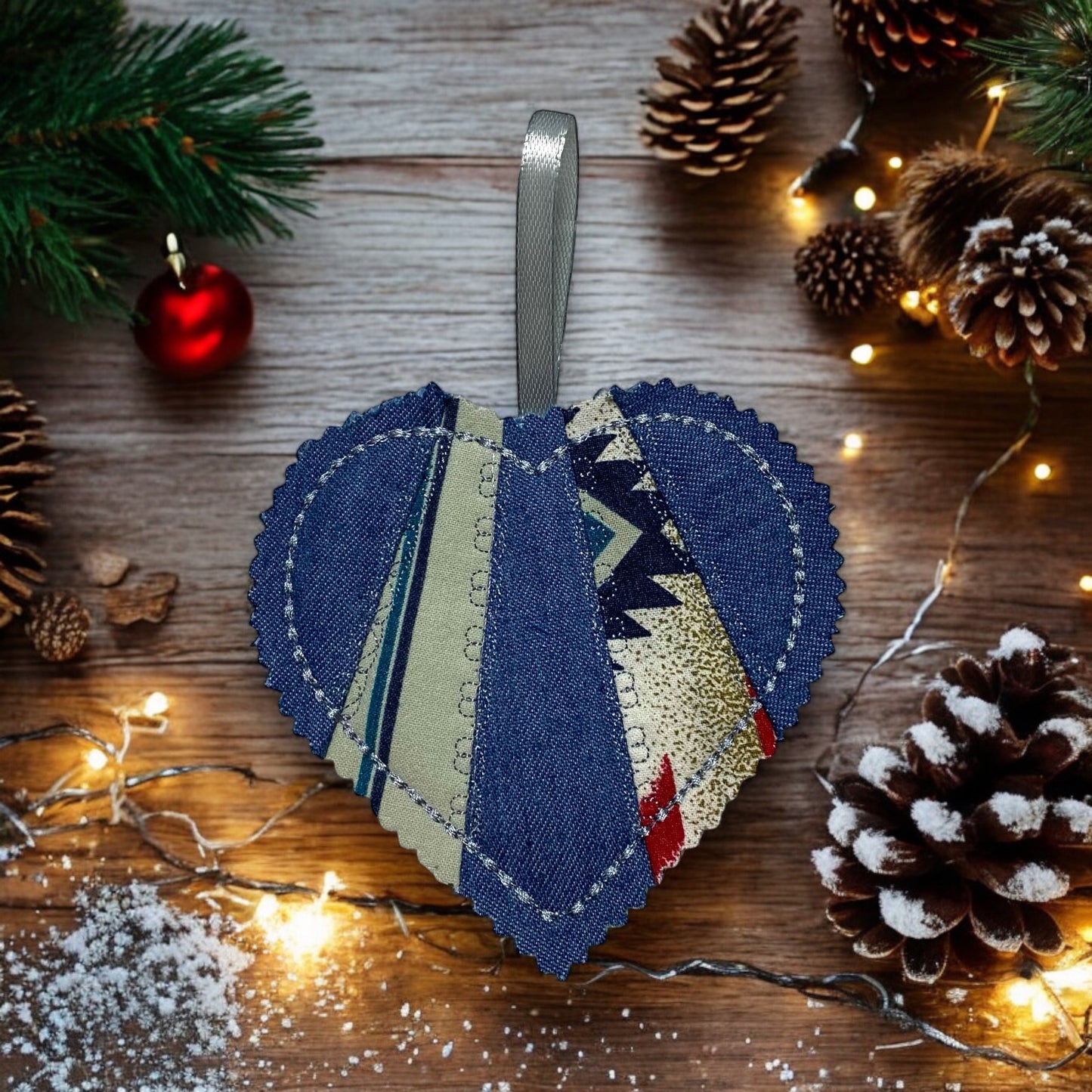 Heart Memory Ornament Created From Loved One's Clothing and Personalized