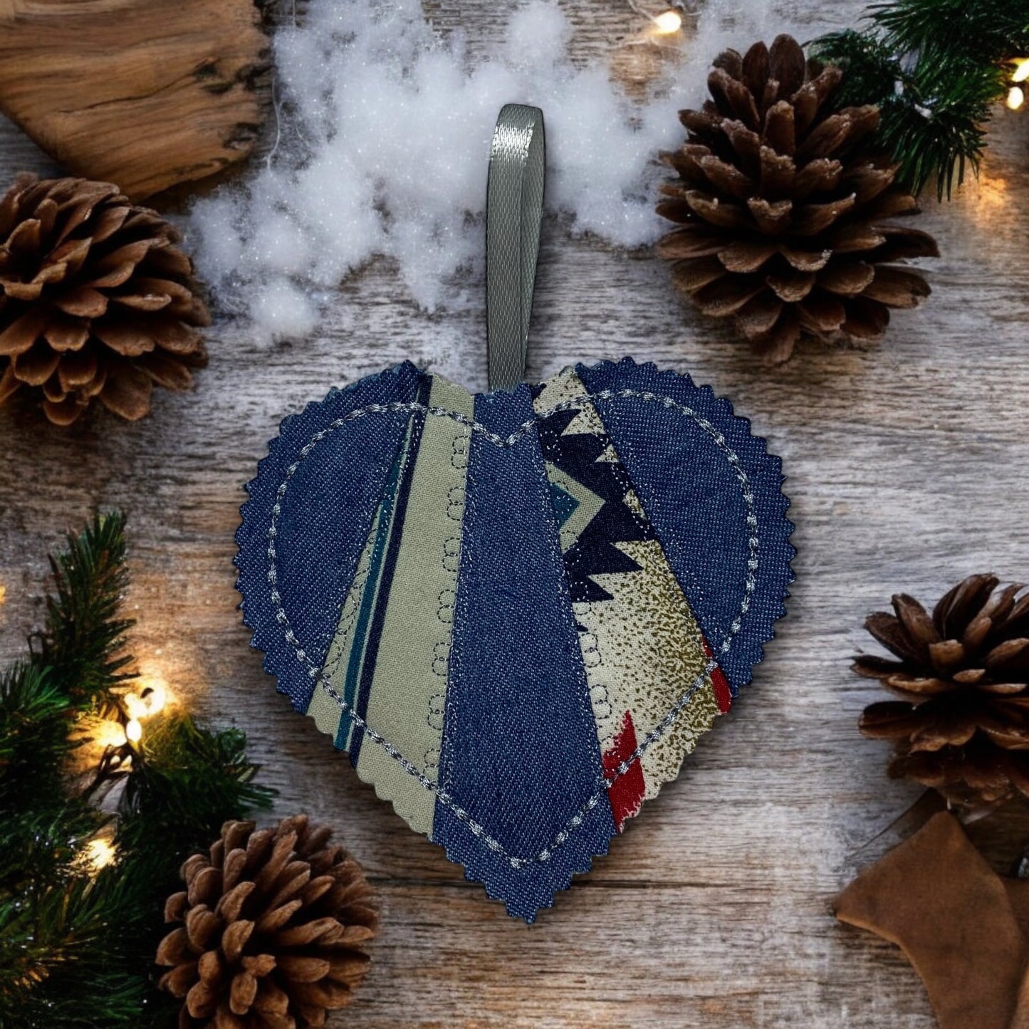 Heart Memory Ornament Created From Loved One's Clothing and Personalized