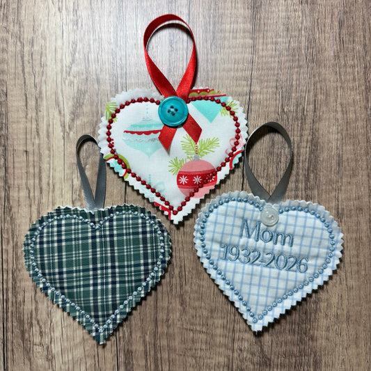 Heart Memory Keepsake Ornament Embroidery Design | In the Hoop Machine Embroidery Pattern