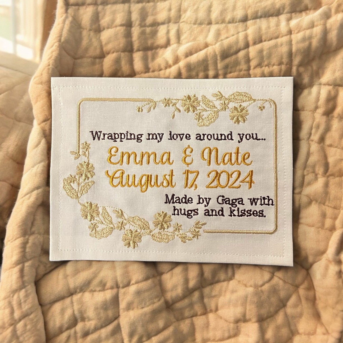Custom Embroidered Floral Quilt Label | Personalized Quilt Tag