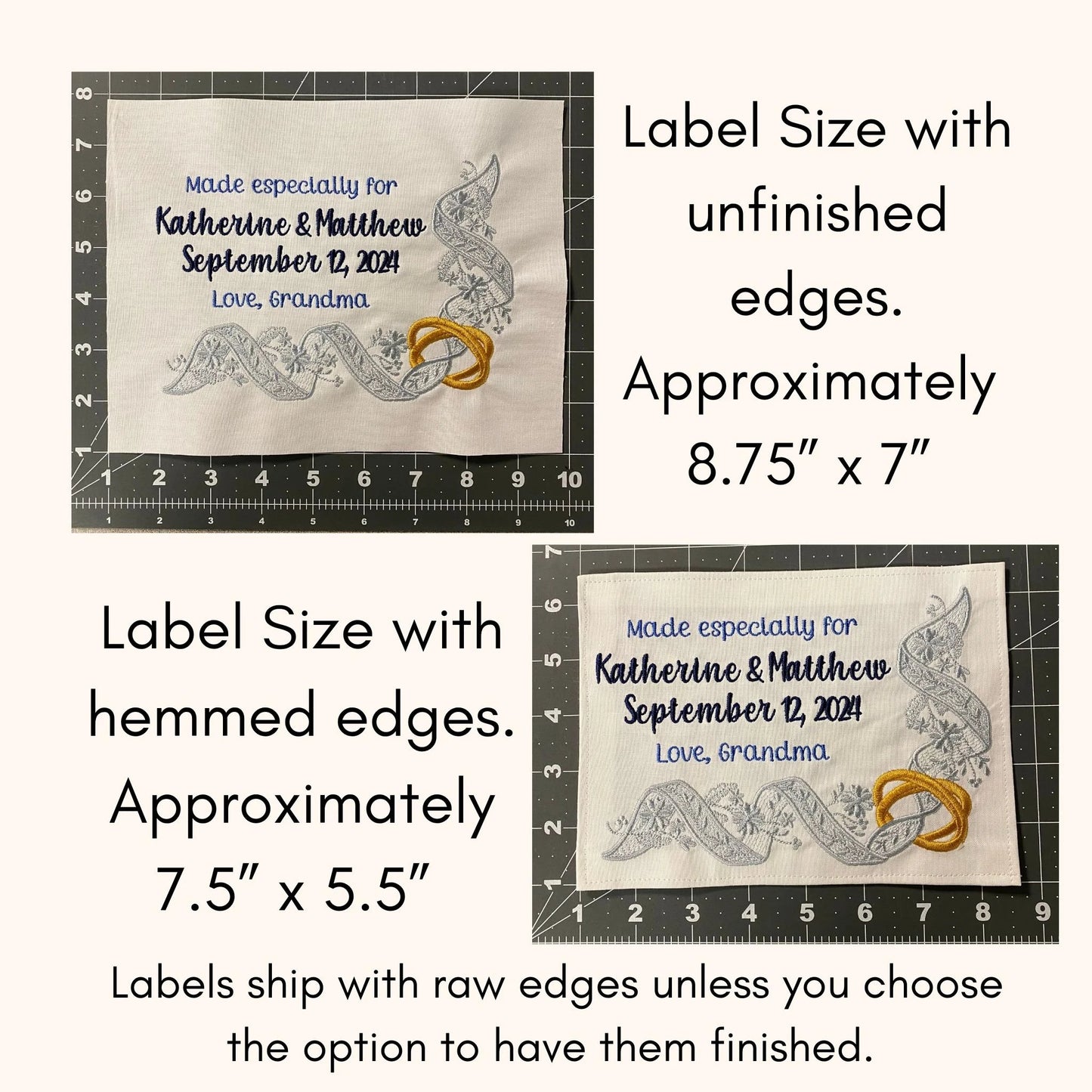 Custom Embroidered Wedding Ring Quilt Label