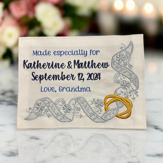 Custom Embroidered Wedding Ring Quilt Label