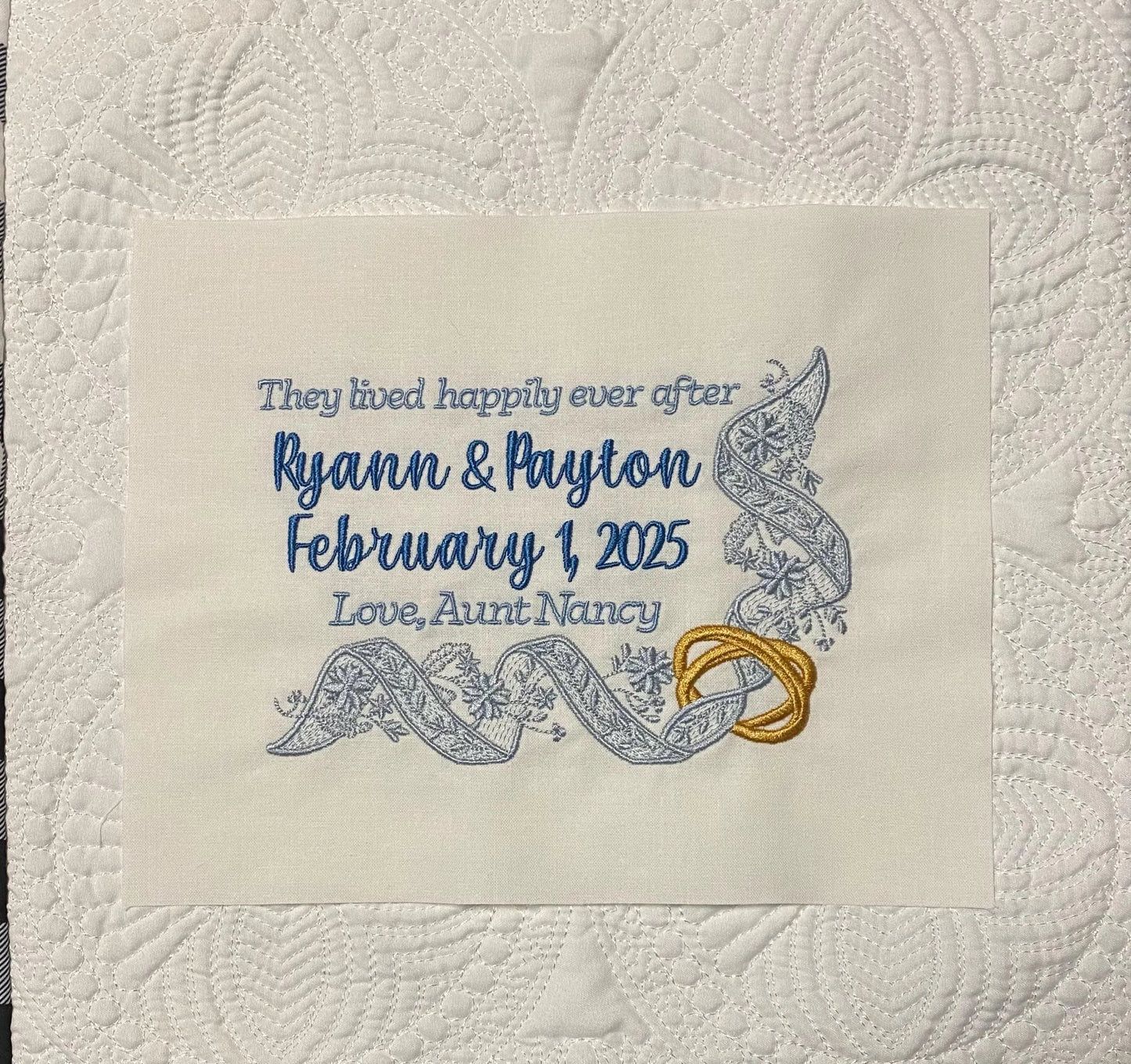 Custom Embroidered Wedding Ring Quilt Label