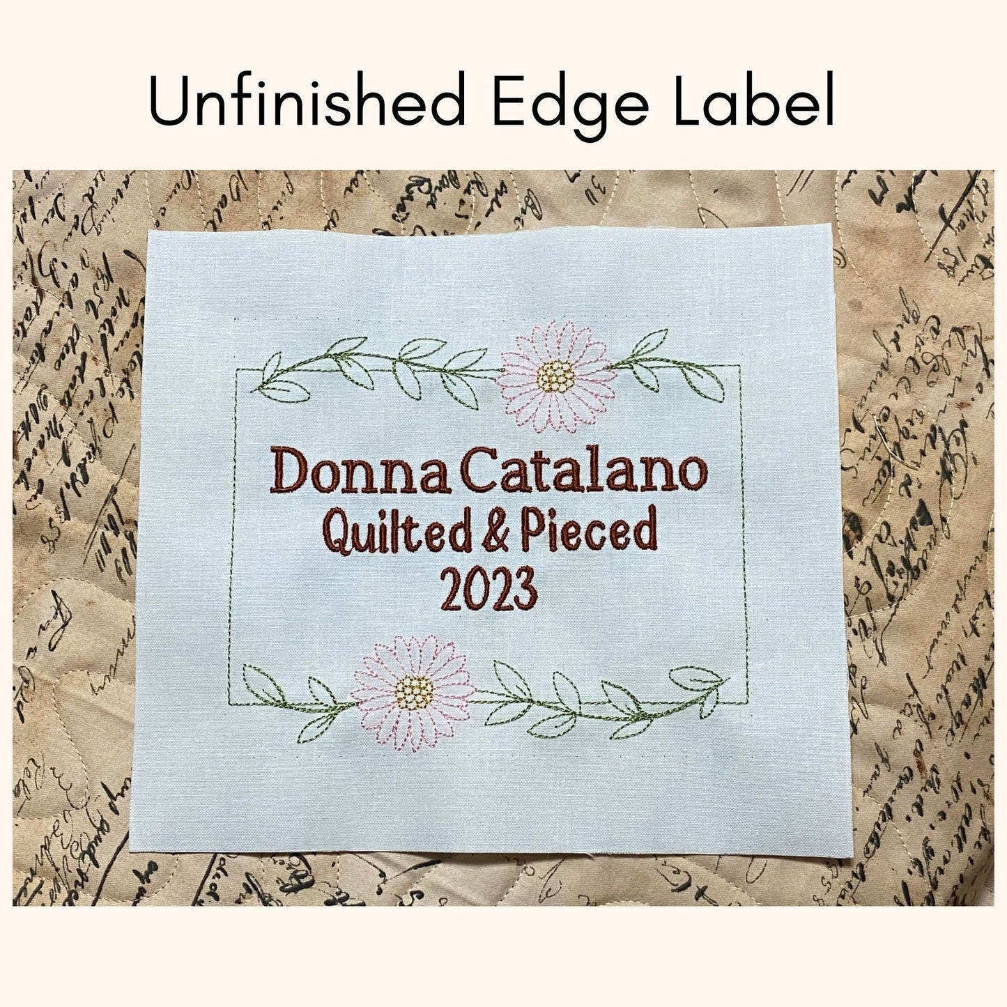 Custom Embroidered Daisy Quilt Label | Embroidered Quilt Label | Floral Personalized Quilt Label | Custom Embroidered Quilt Label