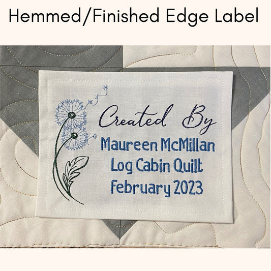 Custom Embroidered Dandelion Quilt Label | Personalized Embroidered Dandelion Quilt Label | Personalized Quilt Label | Dandelion Label