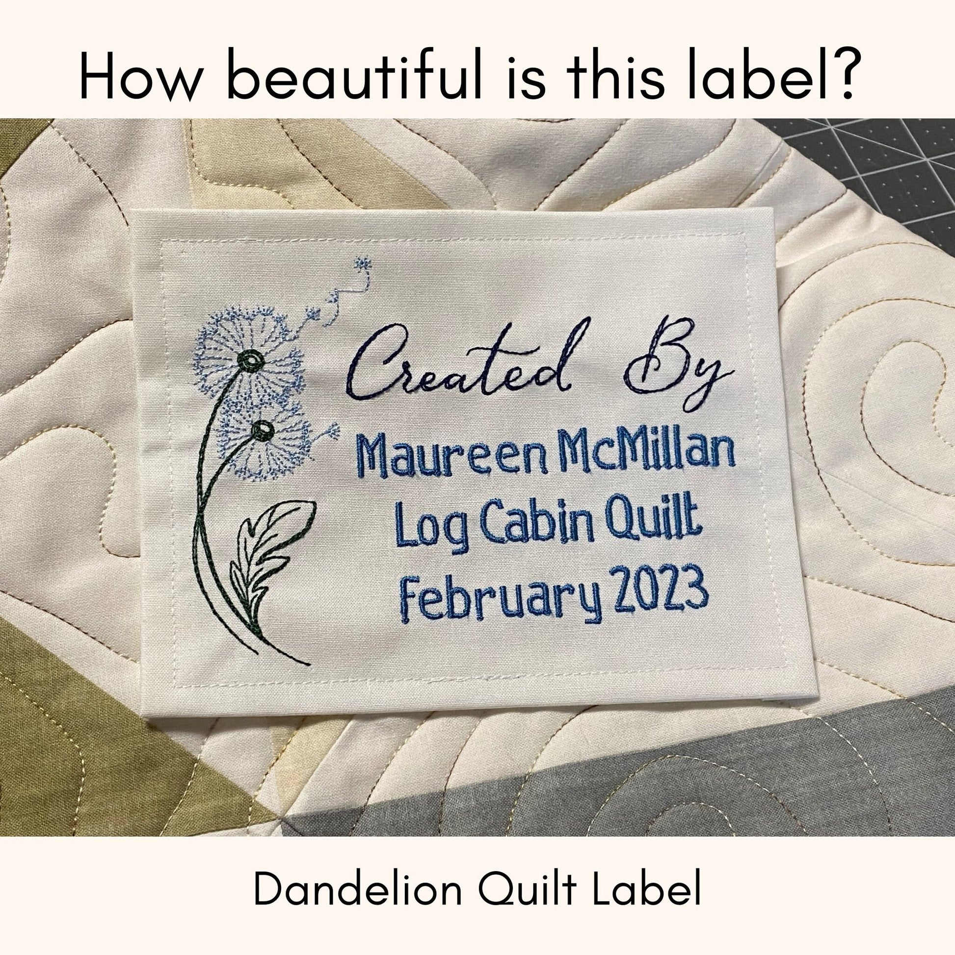 Custom Embroidered Dandelion Quilt Label | Personalized Embroidered Dandelion Quilt Label | Personalized Quilt Label | Dandelion Label