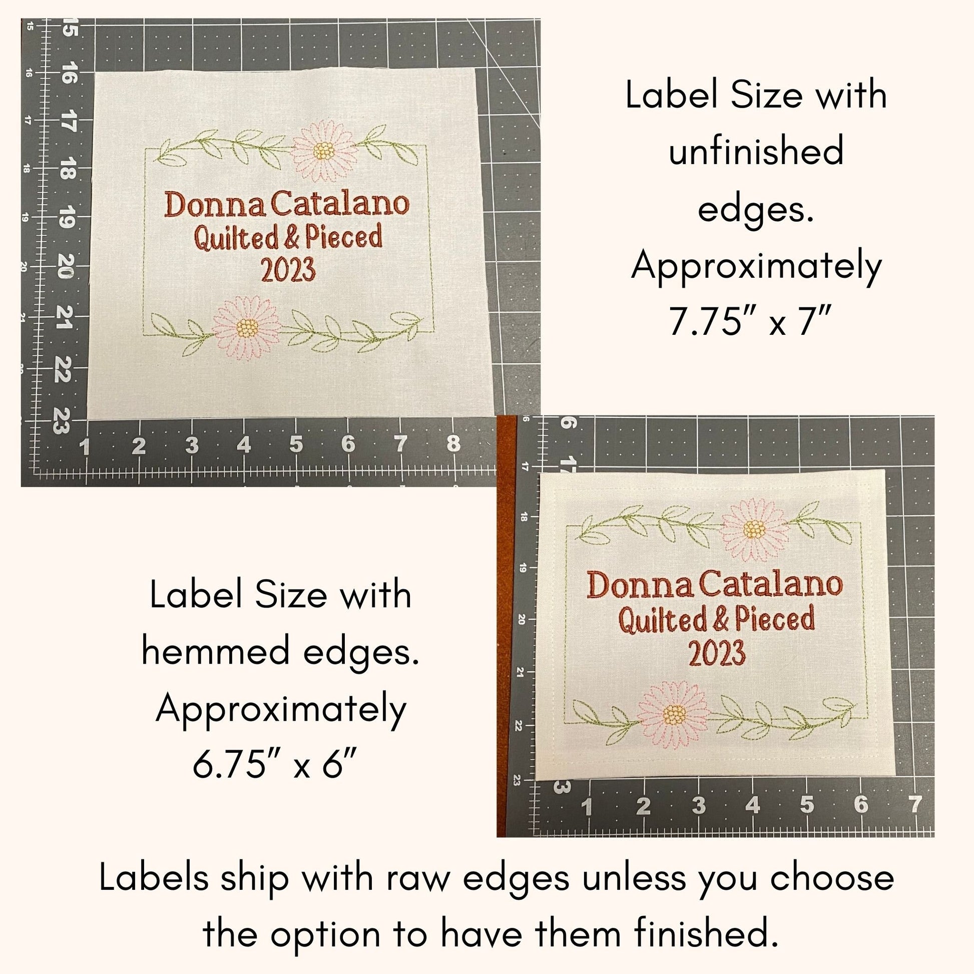 Custom Embroidered Daisy Quilt Label | Embroidered Quilt Label | Floral Personalized Quilt Label | Custom Embroidered Quilt Label