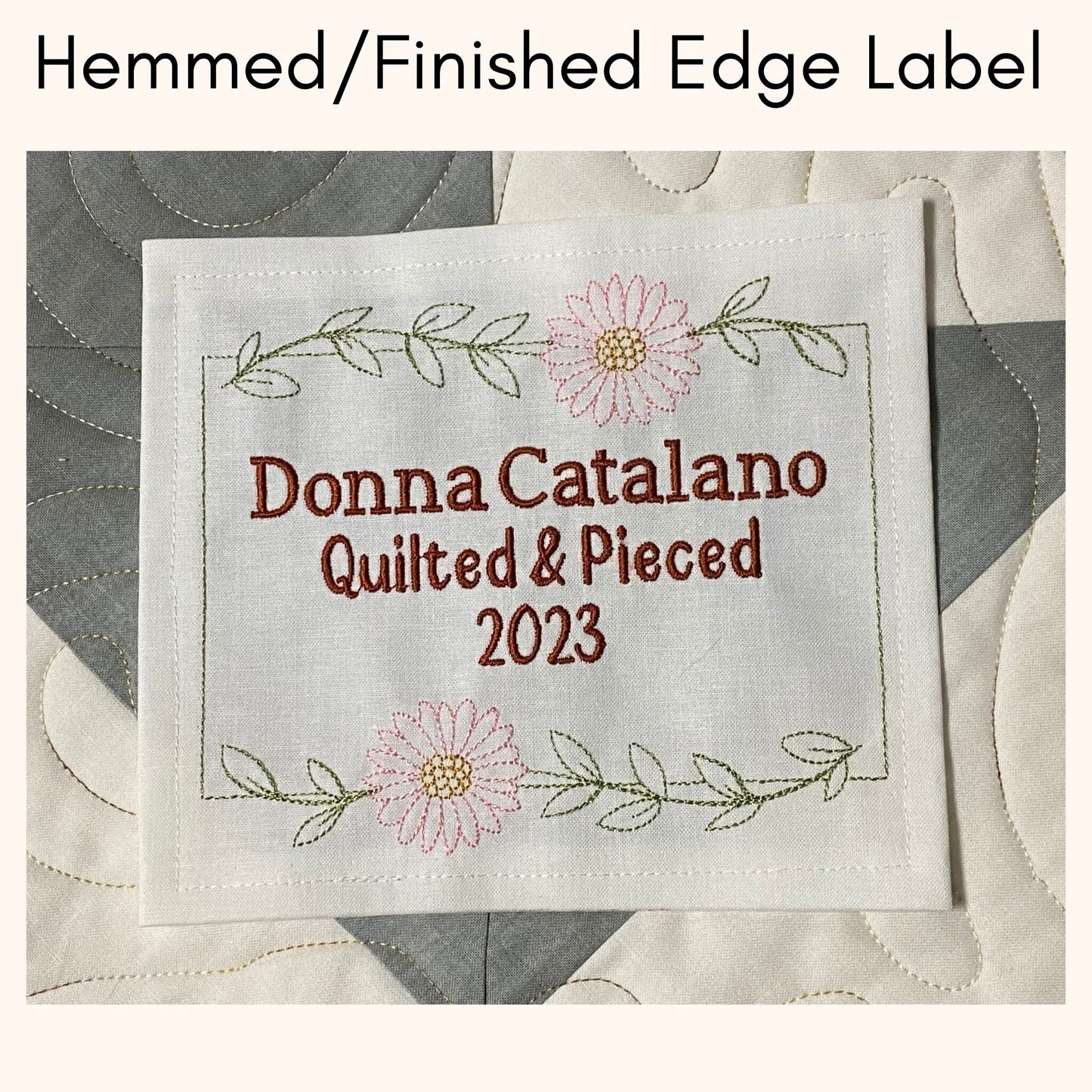 Custom Embroidered Daisy Quilt Label | Embroidered Quilt Label | Floral Personalized Quilt Label | Custom Embroidered Quilt Label