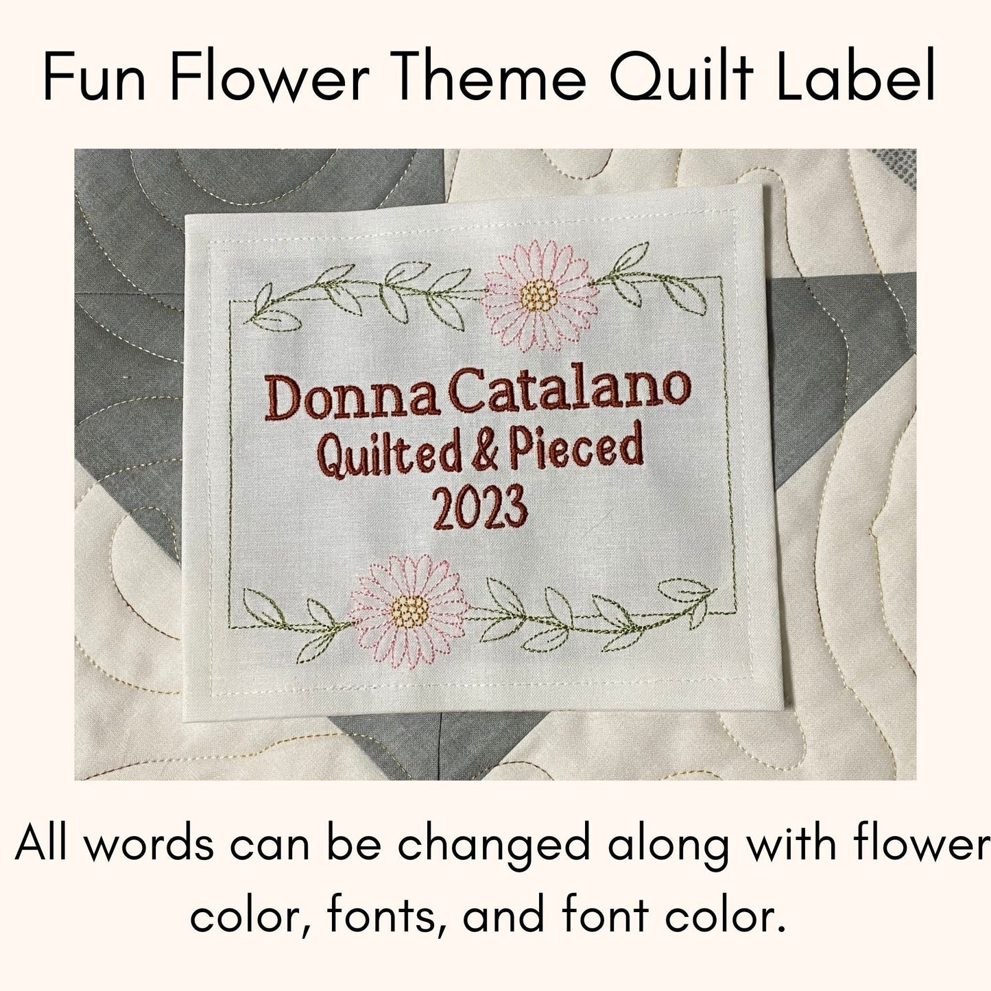 Custom Embroidered Daisy Quilt Label | Embroidered Quilt Label | Floral Personalized Quilt Label | Custom Embroidered Quilt Label