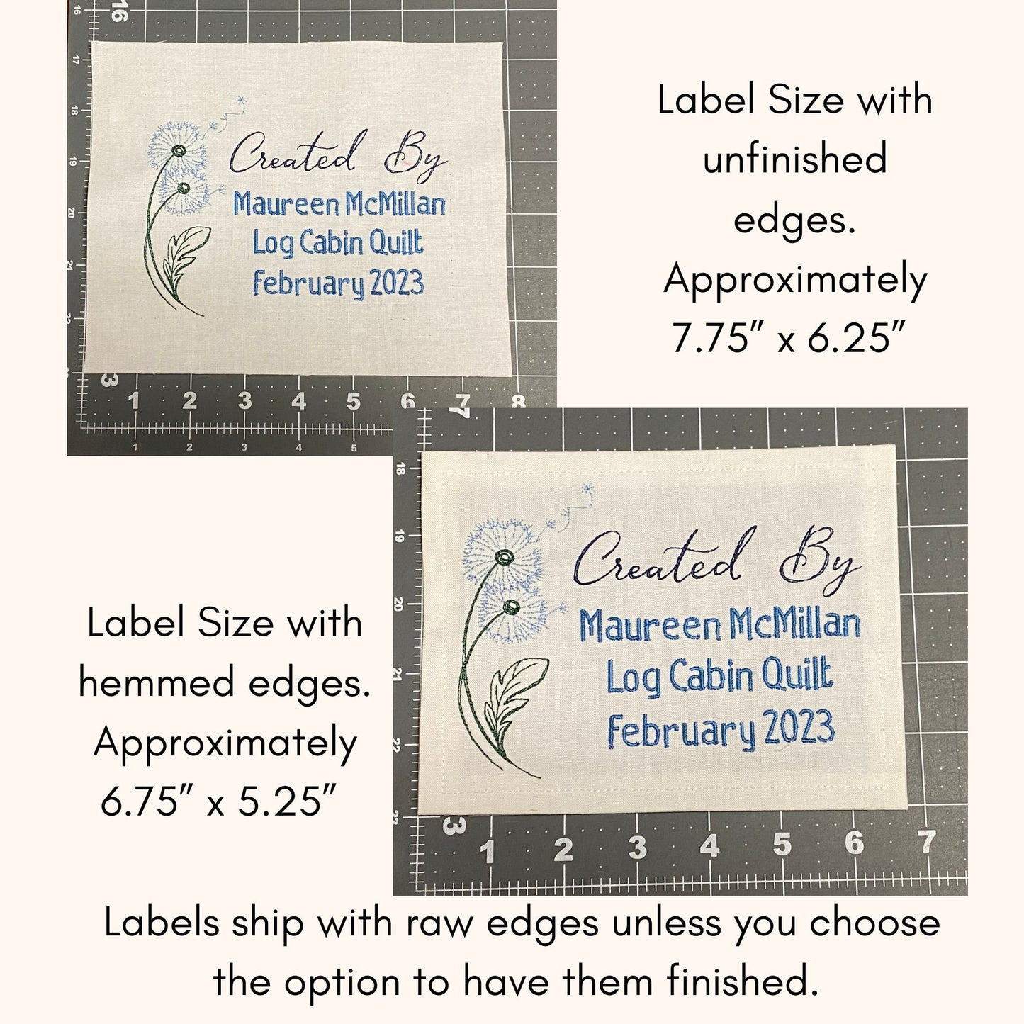 Custom Embroidered Dandelion Quilt Label | Personalized Embroidered Dandelion Quilt Label | Personalized Quilt Label | Dandelion Label