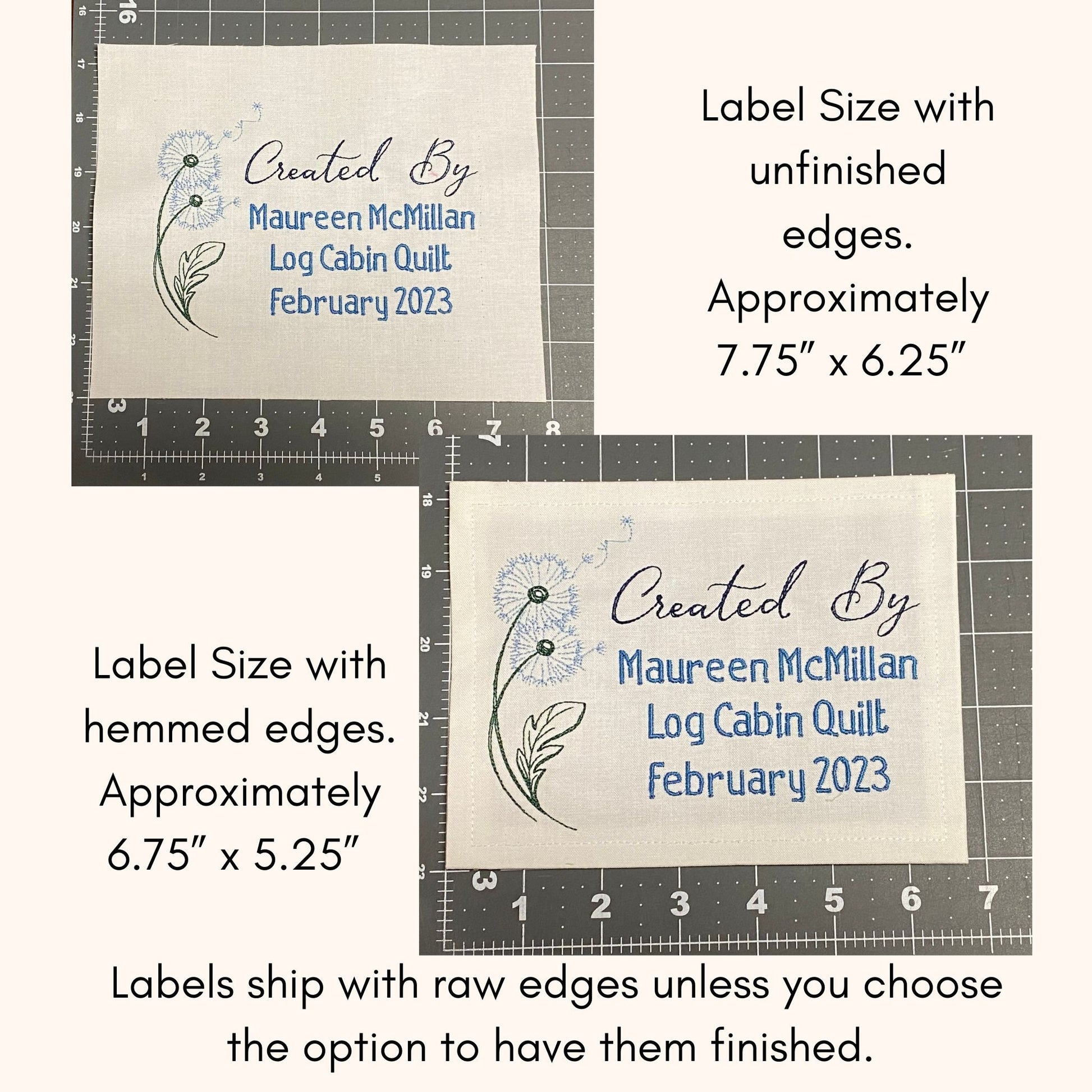 Custom Embroidered Dandelion Quilt Label | Personalized Embroidered Dandelion Quilt Label | Personalized Quilt Label | Dandelion Label
