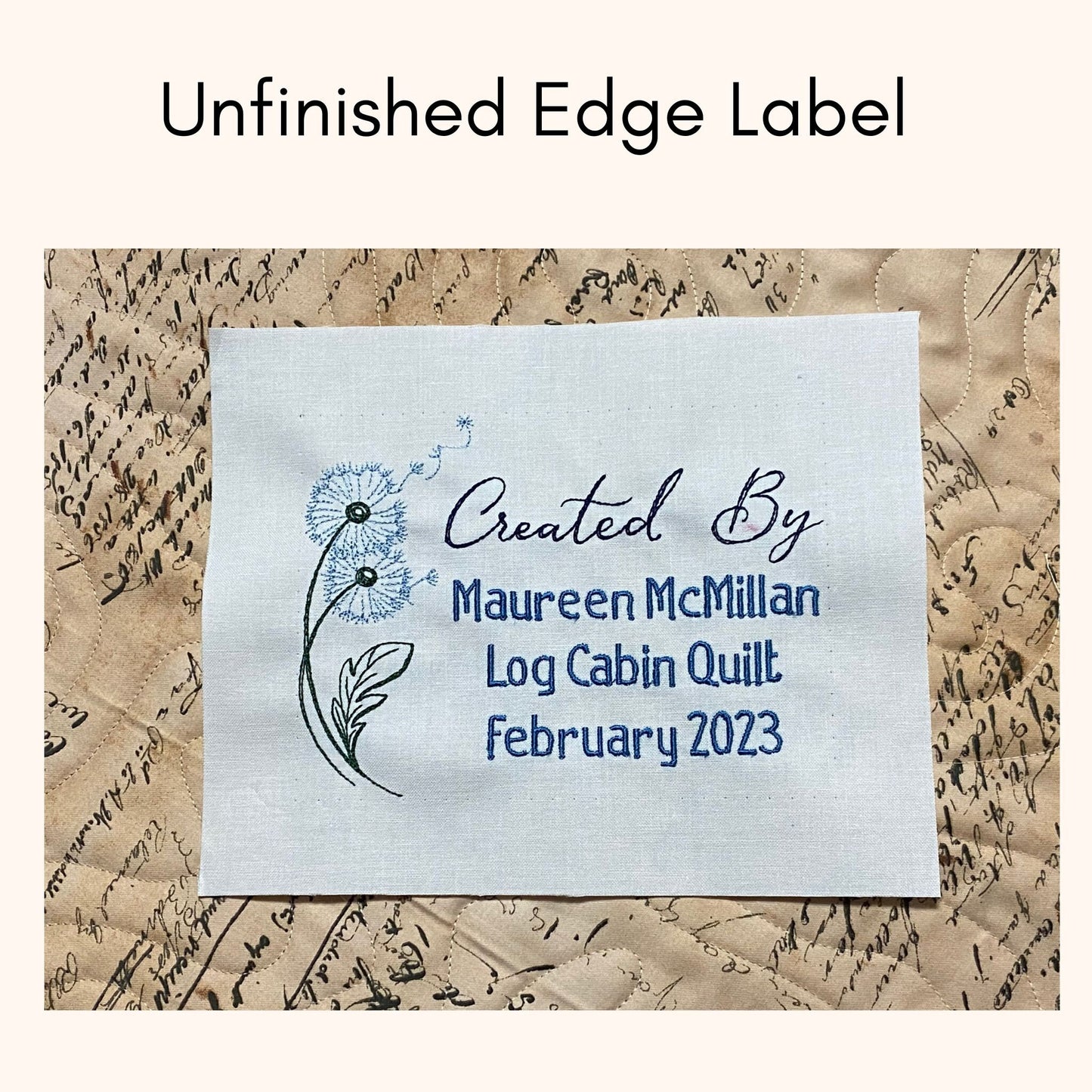 Custom Embroidered Dandelion Quilt Label | Personalized Embroidered Dandelion Quilt Label | Personalized Quilt Label | Dandelion Label