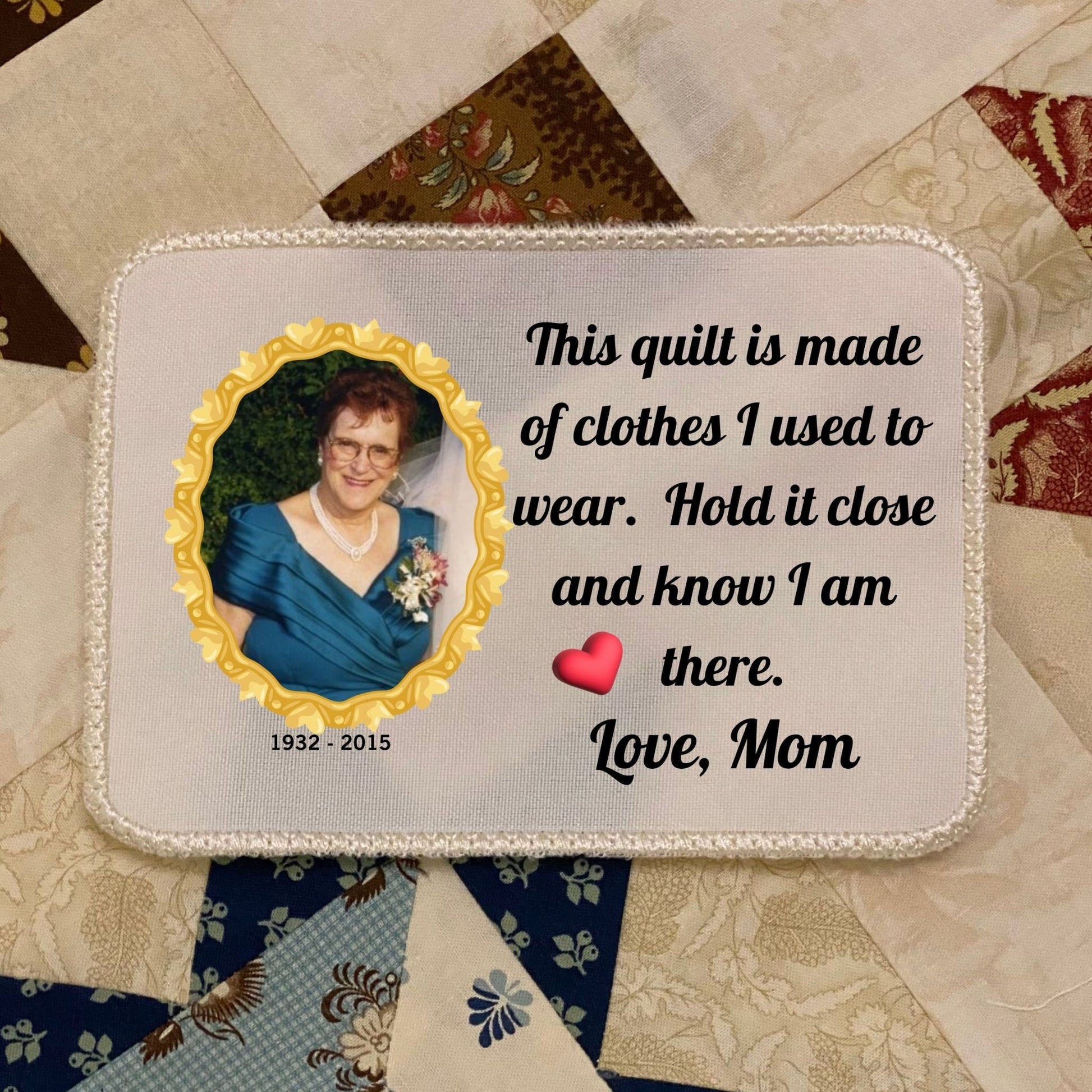 Photo Memory Quilt Label | Custom Photo Memory Quilt Label | Embroidered Memory Quilt Label | Embroidered Sublimation Photo Quilt Label