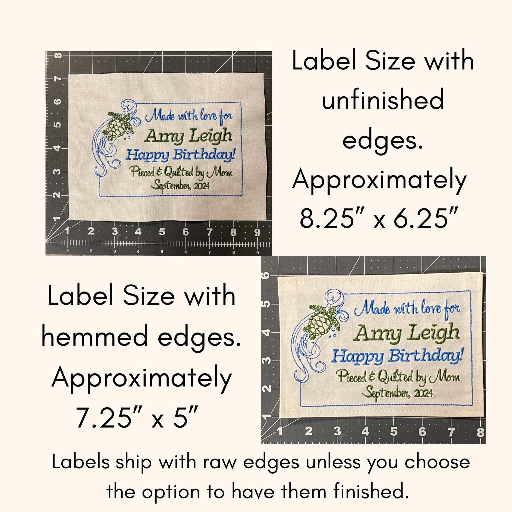 Sea Turtle Embroidered Personalized Quilt Label | Custom Embroidered Quilt Label