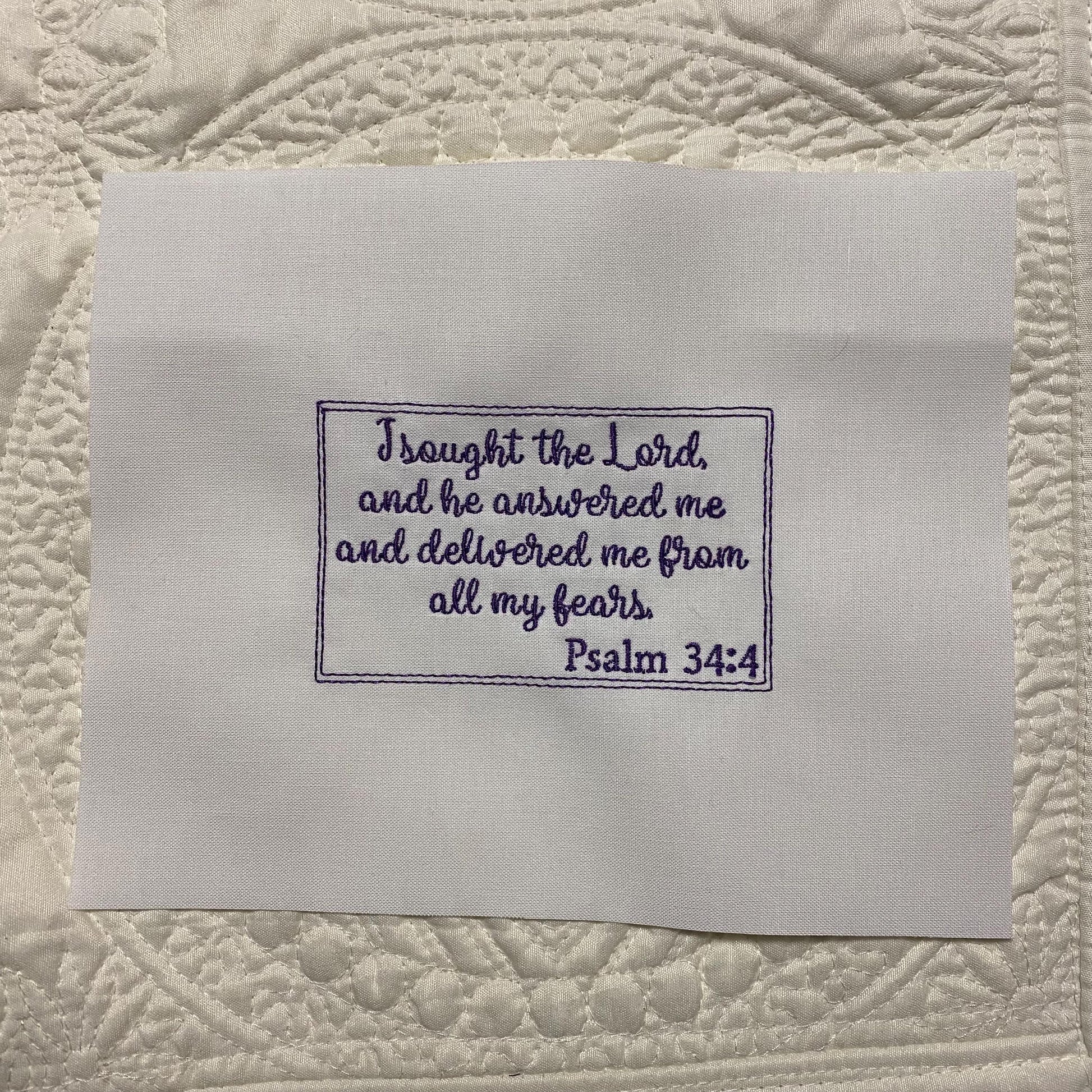 Custom Embroidered Bible Verse Label For Bible Cover - Quilt - Pillow