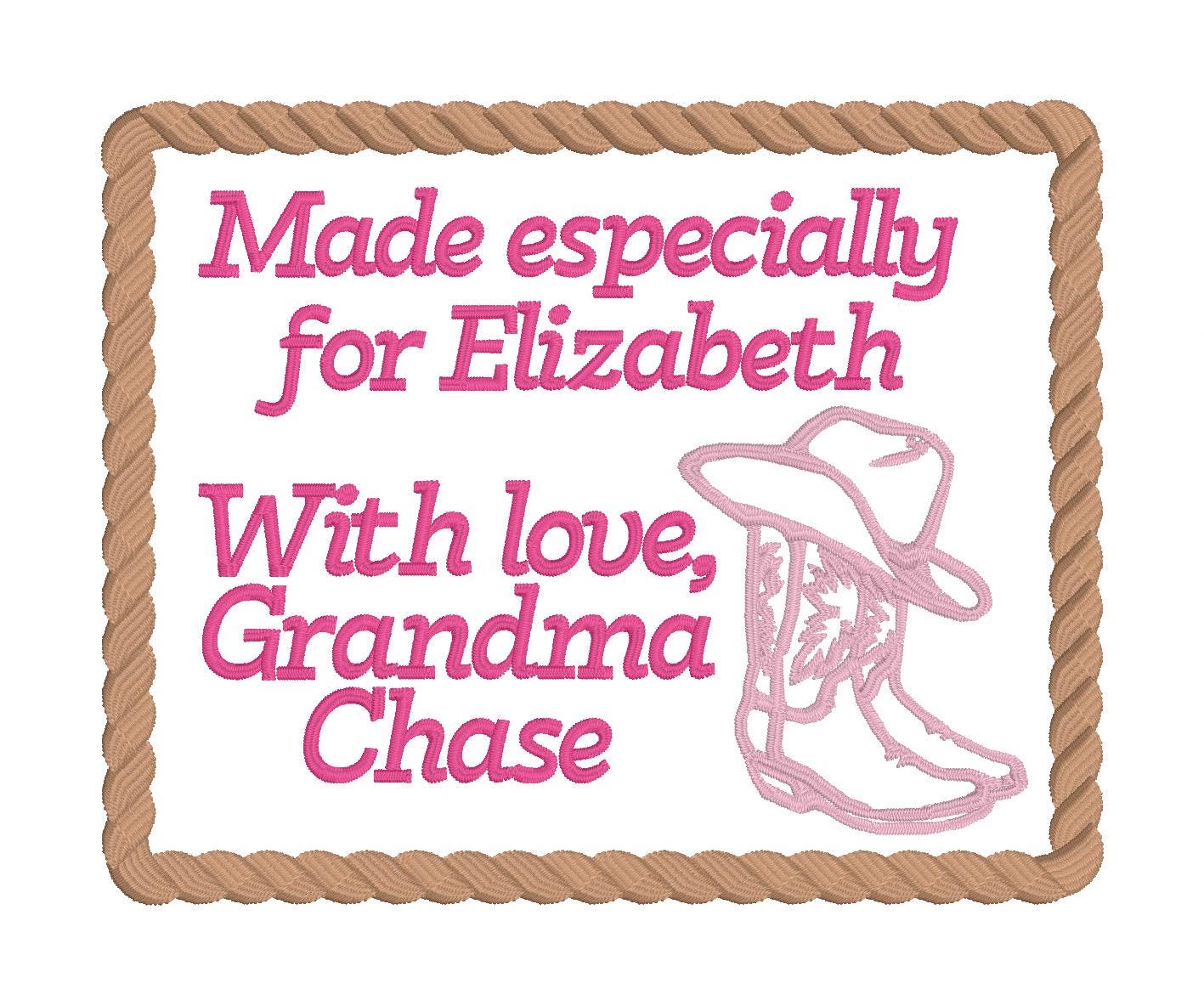 Custom Embroidered Cowboy Boot Hat Rope Quilt Label |Personalized Quilt Label | Custom Embroidered Boot Quilt Label