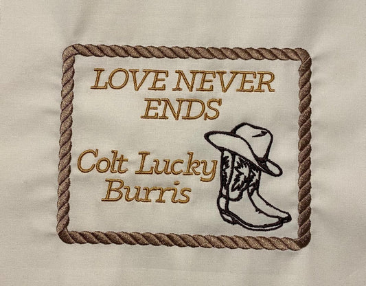 Custom Embroidered Cowboy Boot Hat Rope Quilt Label |Personalized Quilt Label | Custom Embroidered Boot Quilt Label