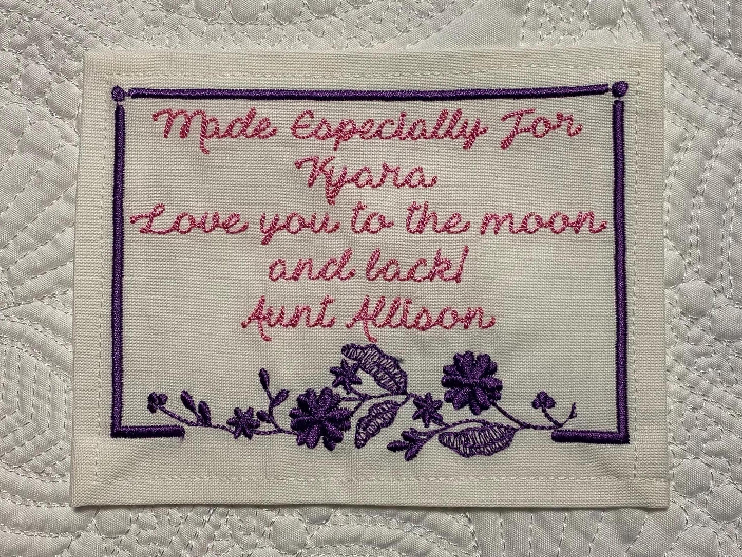 Custom Embroidered Floral Quilt Label | Personalized Quilt Label | Small Quilt Label