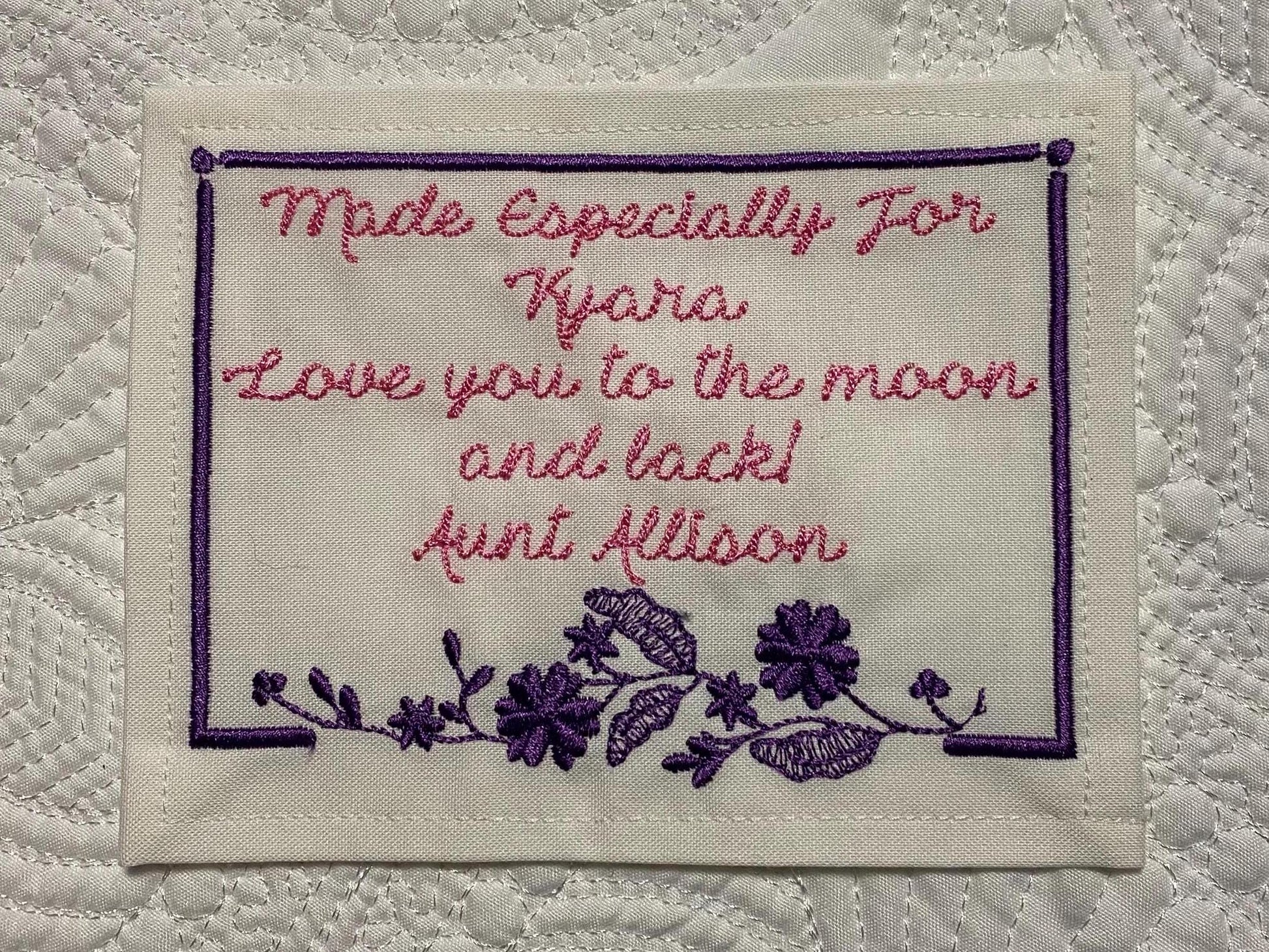 Custom Embroidered Floral Quilt Label | Personalized Quilt Label | Small Quilt Label