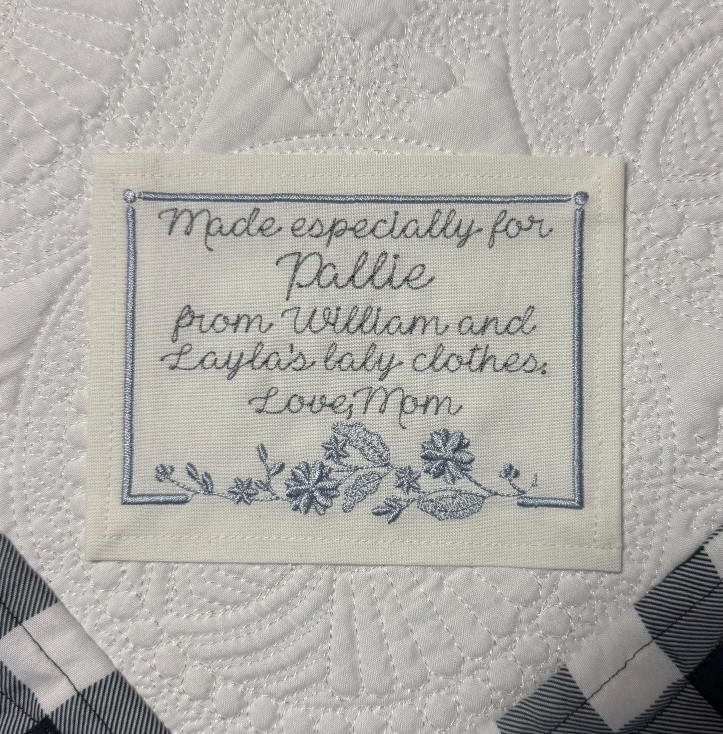 Custom Embroidered Floral Quilt Label | Personalized Quilt Label | Small Quilt Label