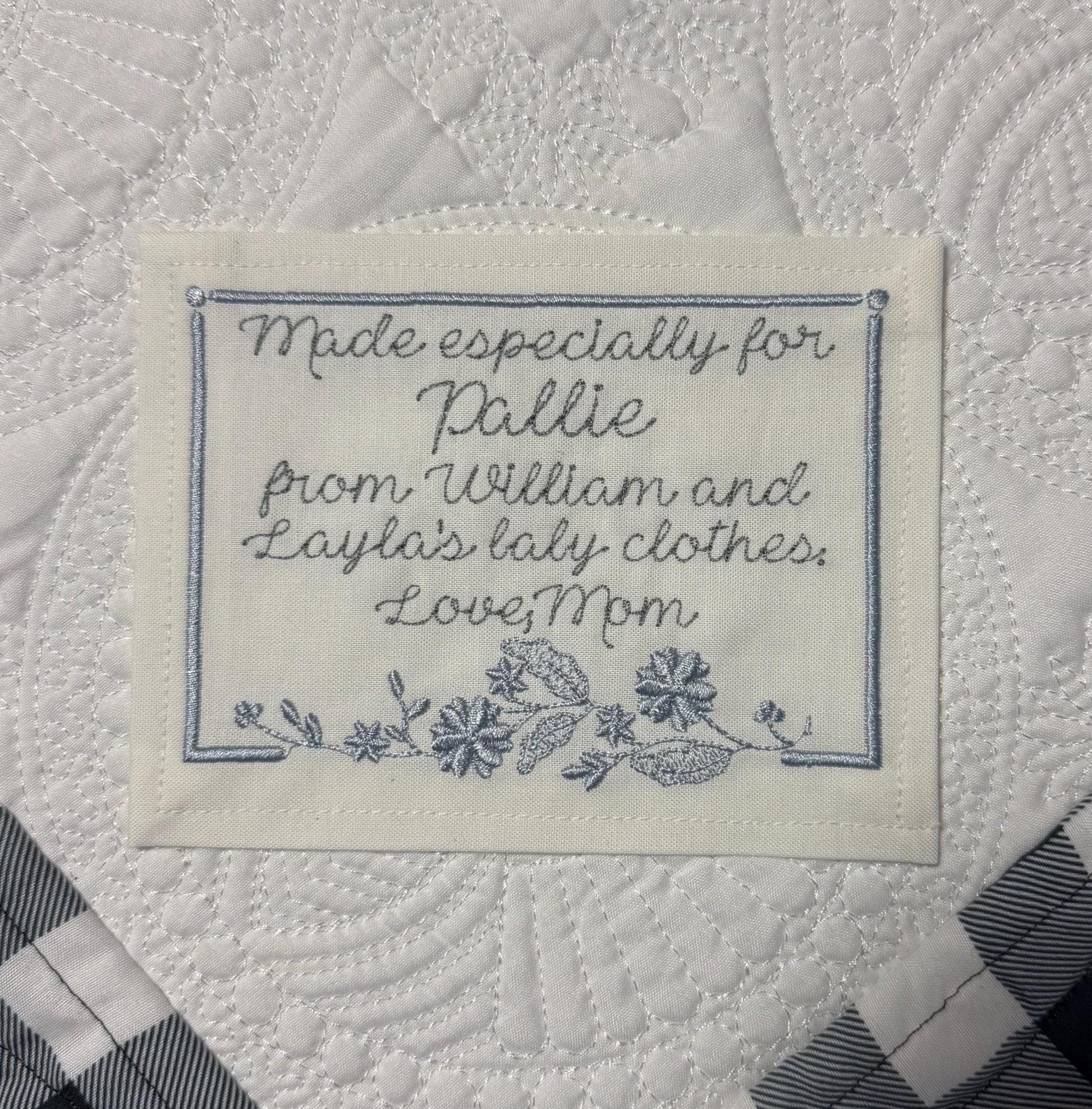 Custom Embroidered Floral Quilt Label | Personalized Quilt Label | Small Quilt Label
