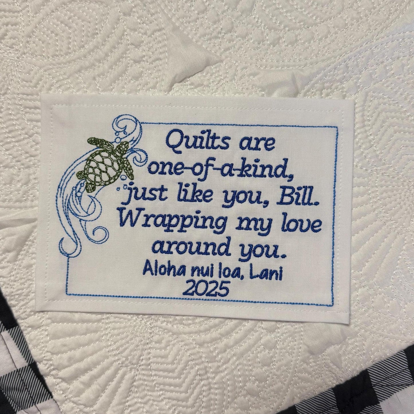 Sea Turtle Embroidered Personalized Quilt Label | Custom Embroidered Quilt Label