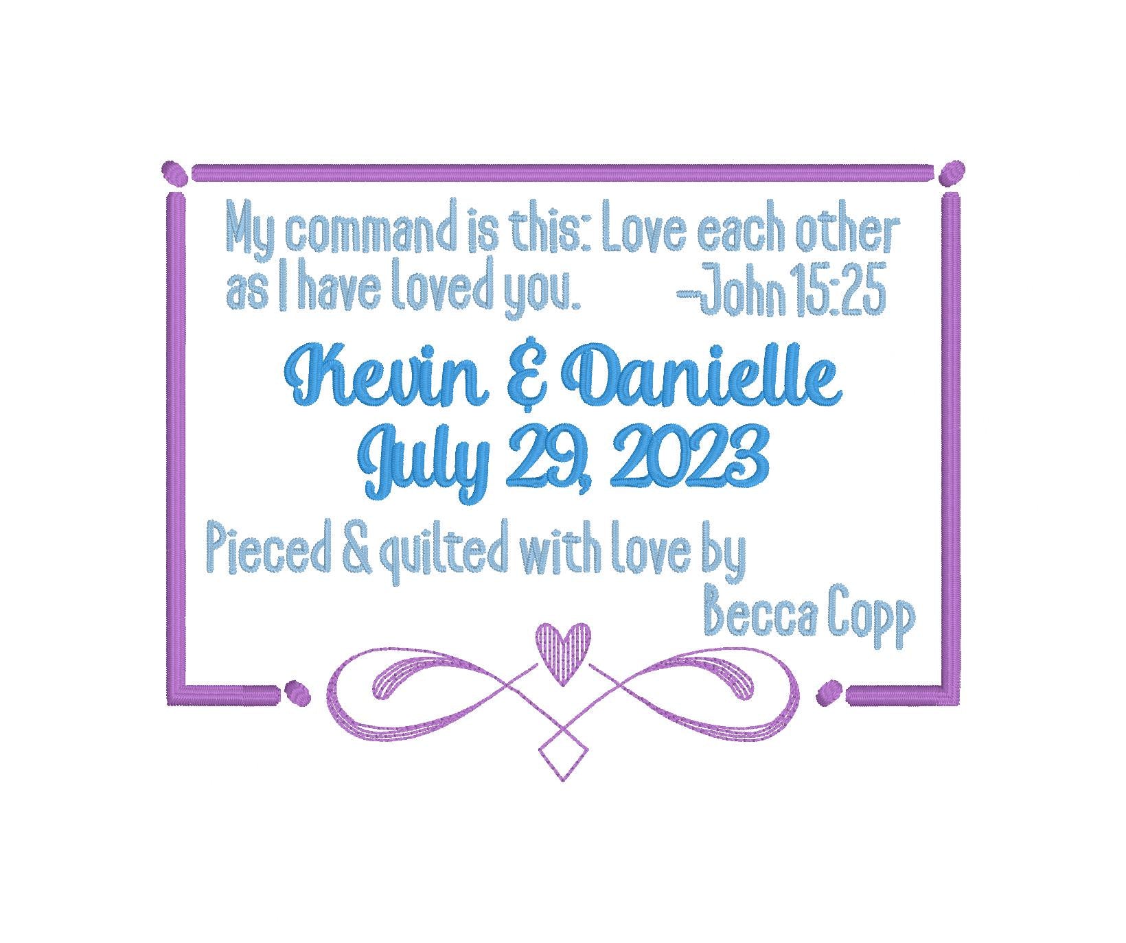 Personalized Quilt Label With Heart and Simple Frame