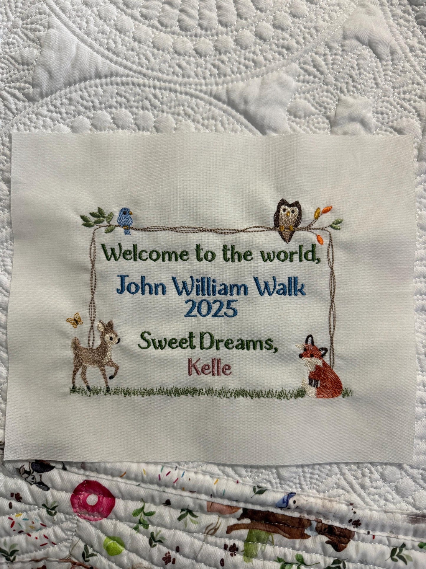 Woodland Animal Forest Embroidered Quilt Label - Personalized
