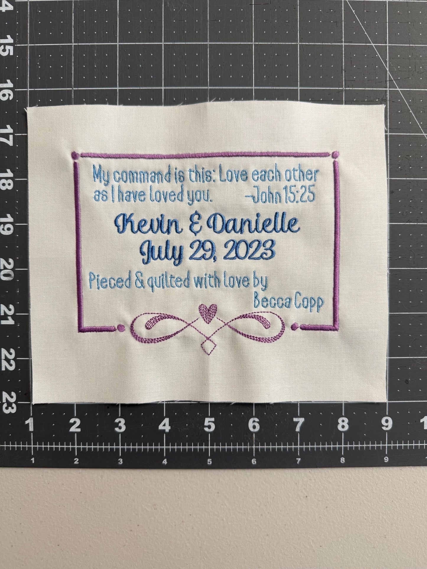 Personalized Quilt Label With Heart and Simple Frame