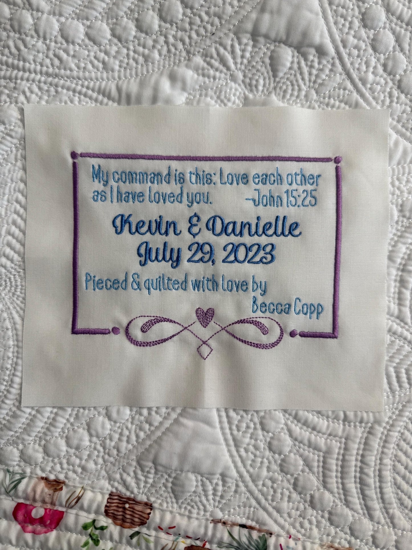 Personalized Quilt Label With Heart and Simple Frame