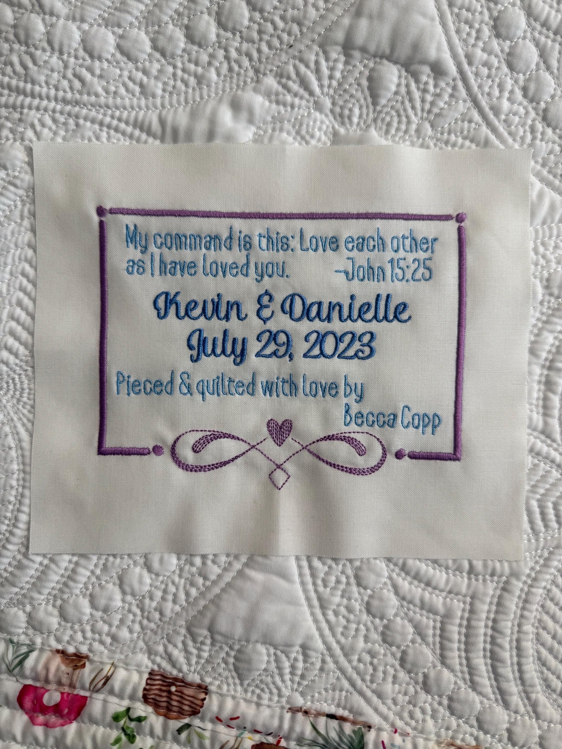 Personalized Quilt Label With Heart and Simple Frame