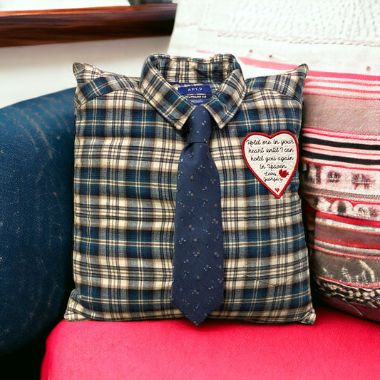 Memory Pillow From Loved One's Shirt With A Collar and Tie (optional)