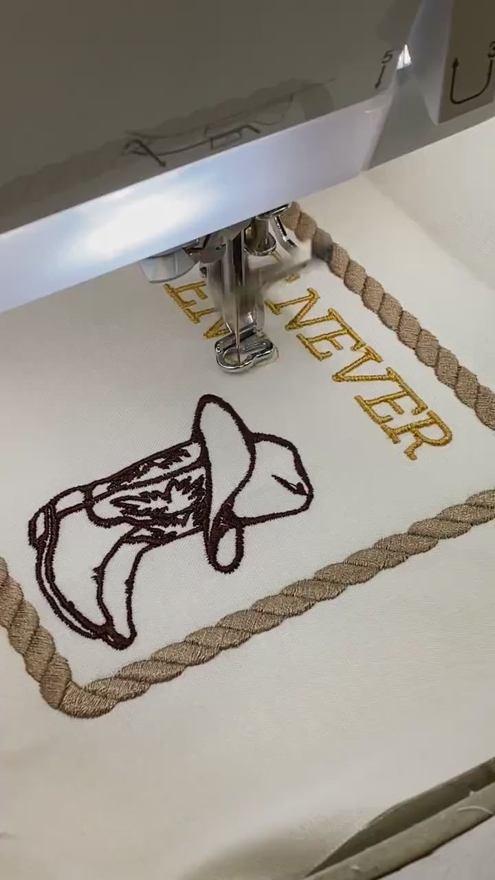 Custom Embroidered Cowboy Boot Hat Rope Quilt Label |Personalized Quilt Label | Custom Embroidered Boot Quilt Label