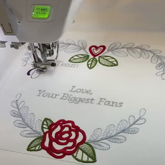 Custom embroidered heart wreath quilt block square with personalization - great for wedding, baby shower, custom quilt block